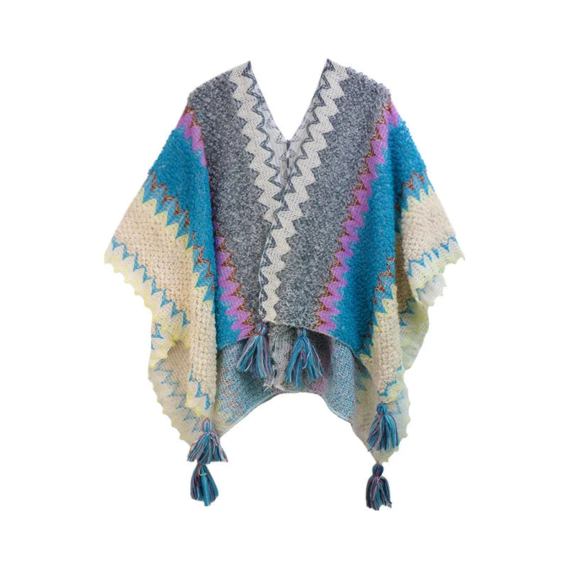 Retro Ethnic Style Shawl Women's Tourism Photography Knitted Scarves Blanket Fashion Tassel Cape Wrapped Fall Outside Ride scarf