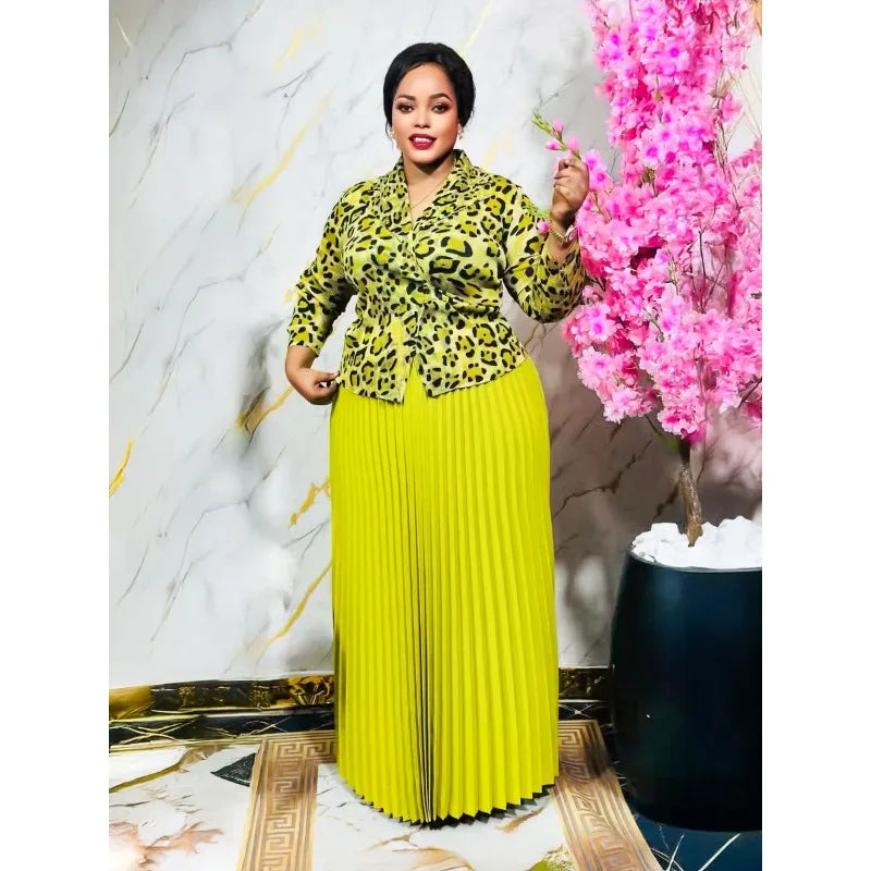 African Plus Size Women's Dresses Miyake Pleated Printed Long Sleeve Tops Pleated Long Simple Loose Middle East Prom Dresses