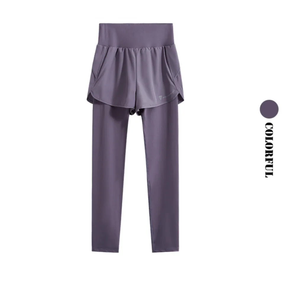 DRUR Women Gym Cropped Trousers Summer Lightweight 2 in 1 Yoga Pants Female High Waist Sports Leggings Fitness Running Tights pant