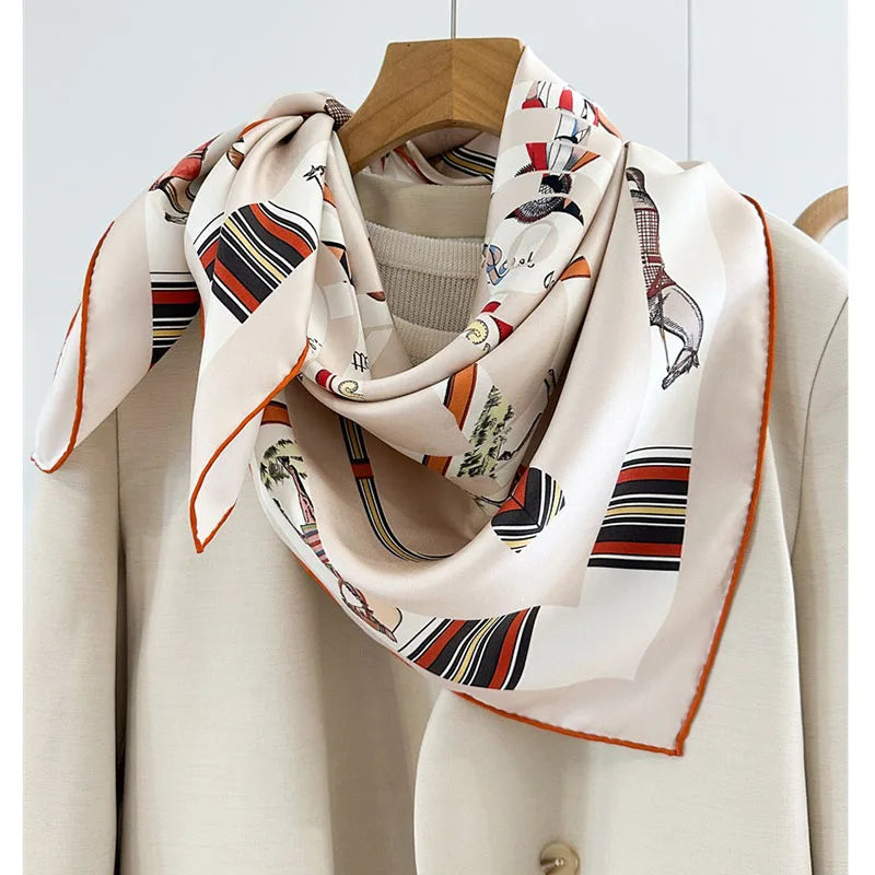 35" Large Square 100% Silk Scarf Neckerchief Double Sided Printing