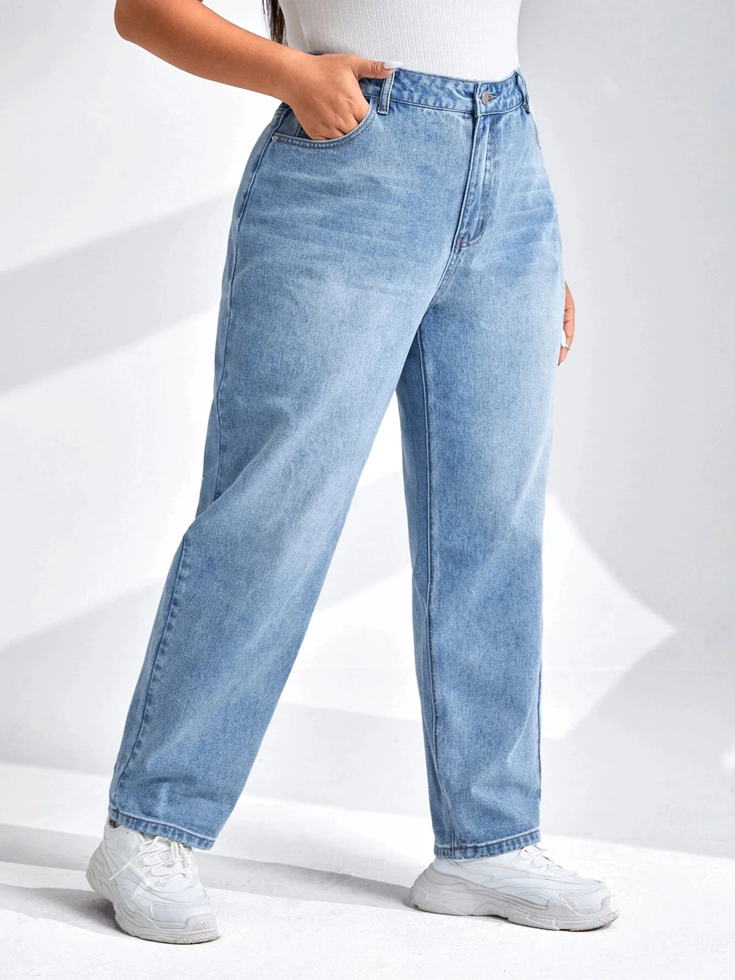 Plus Size Harem Light Blue Jeans High Waist Stretchy Full Length Slim Fitting Tapered Jeans for Mom 100kgs 6XL Lady Denim Pant