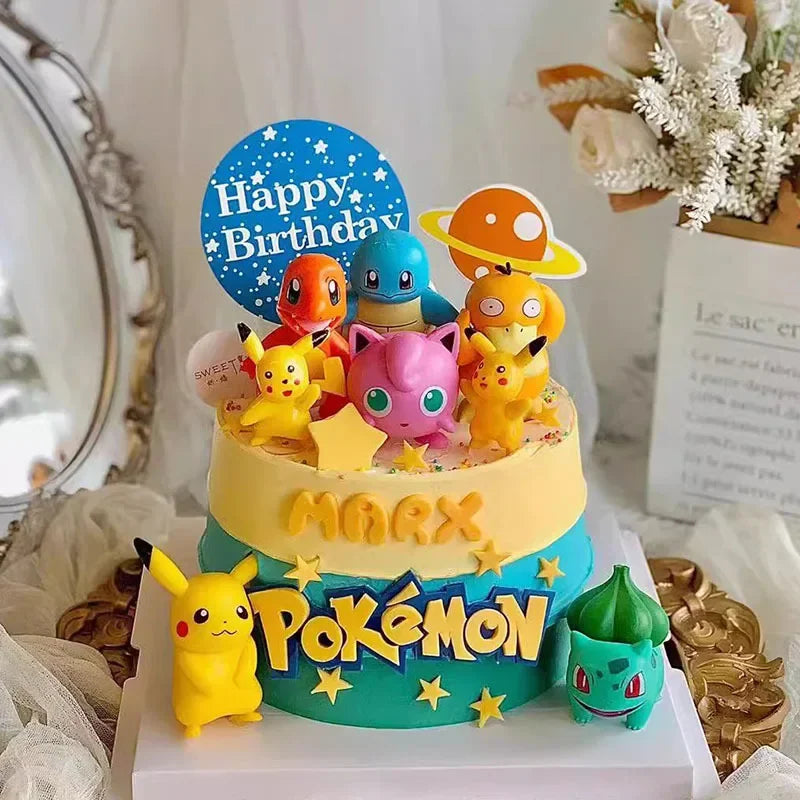 13Pcs/set Pokemon Cake Anime Figure Pikachu Party Happy Birthday Pokemon Cake Decoration Supplies Ornaments Boy Kids Gift