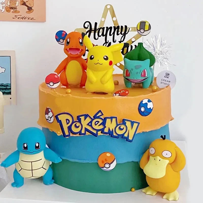 13Pcs/set Pokemon Cake Anime Figure Pikachu Party Happy Birthday Pokemon Cake Decoration Supplies Ornaments Boy Kids Gift