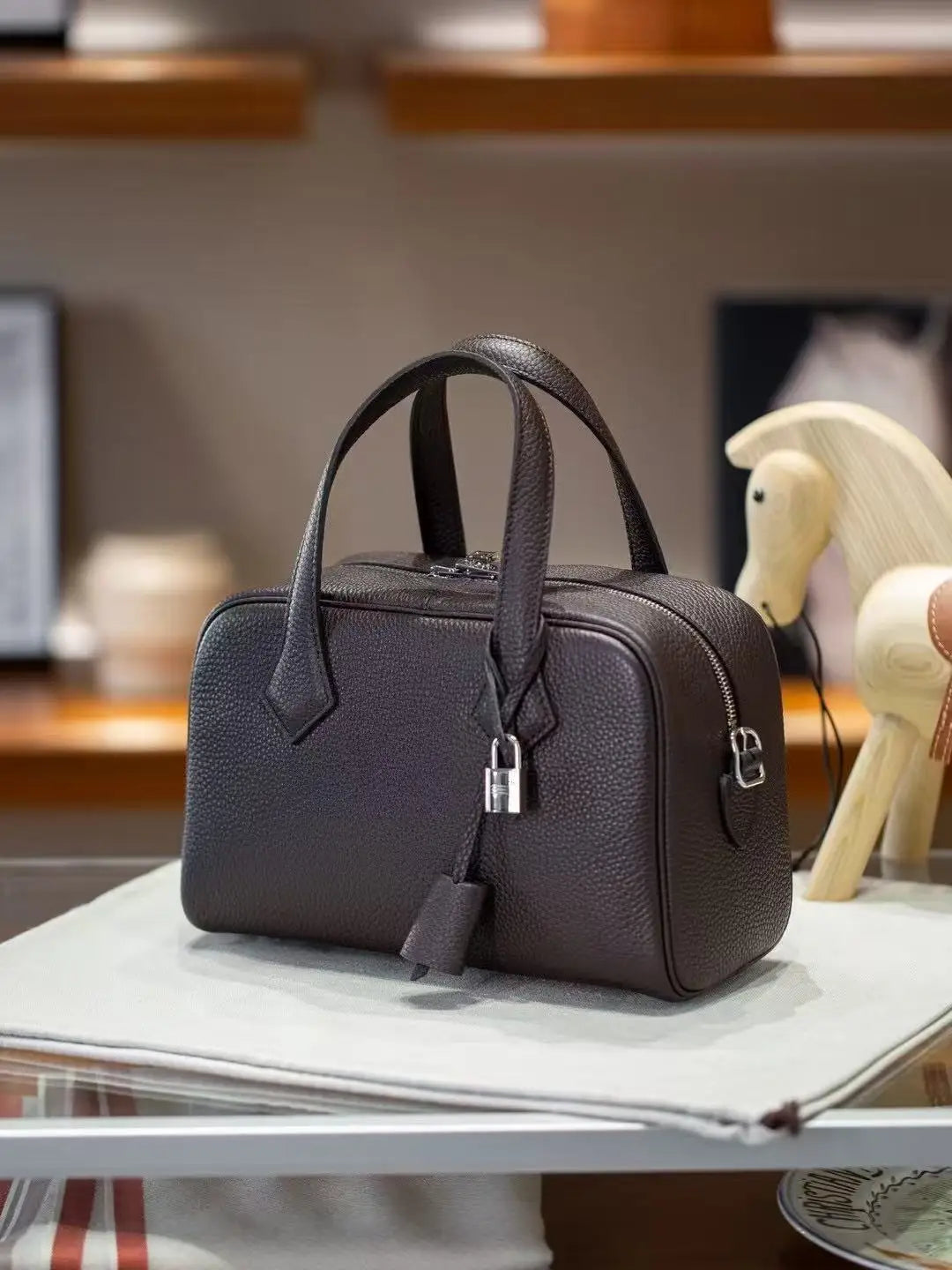 Genuine Leather Handbag 25cm Small size Bowling Women's Bag Top Layer Cowhide Pillow Bag Shoulder Bag Crossbody Bag Small
