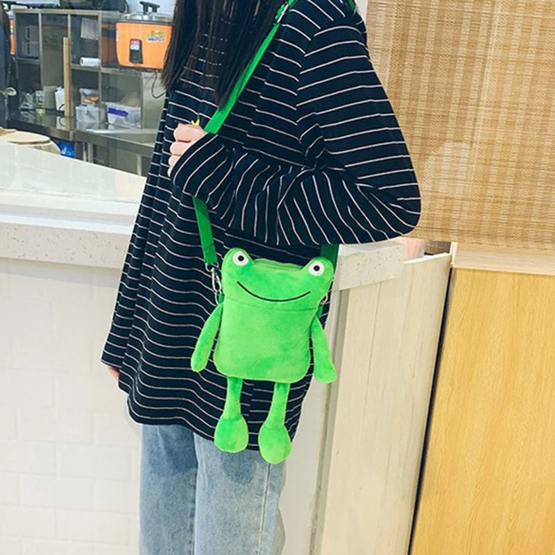 Lovley Plush Green for Frog Shoulder Bag Cartoon Bag for Family Gather