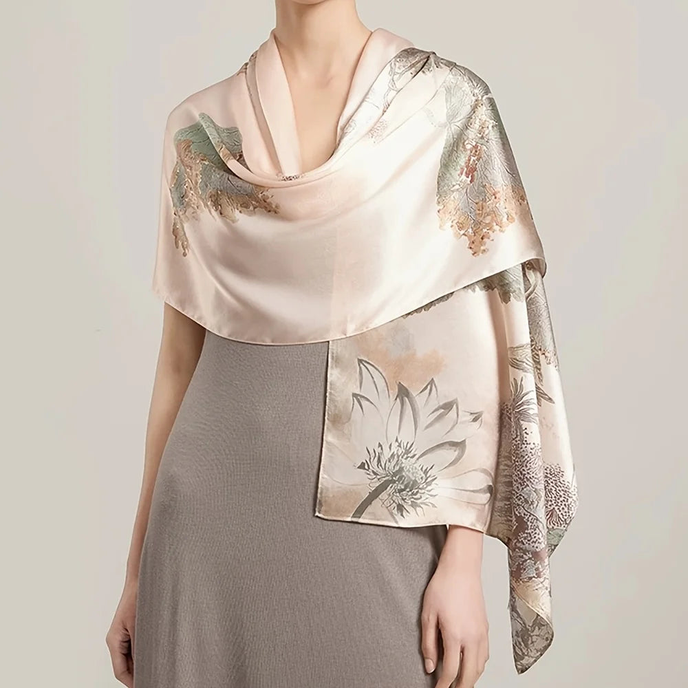 New Silk Scarf Mulberry Silkworm Shawl Women's Day Mother's Gift for Elders Mother's Day 100% Real Silk Satin Size: