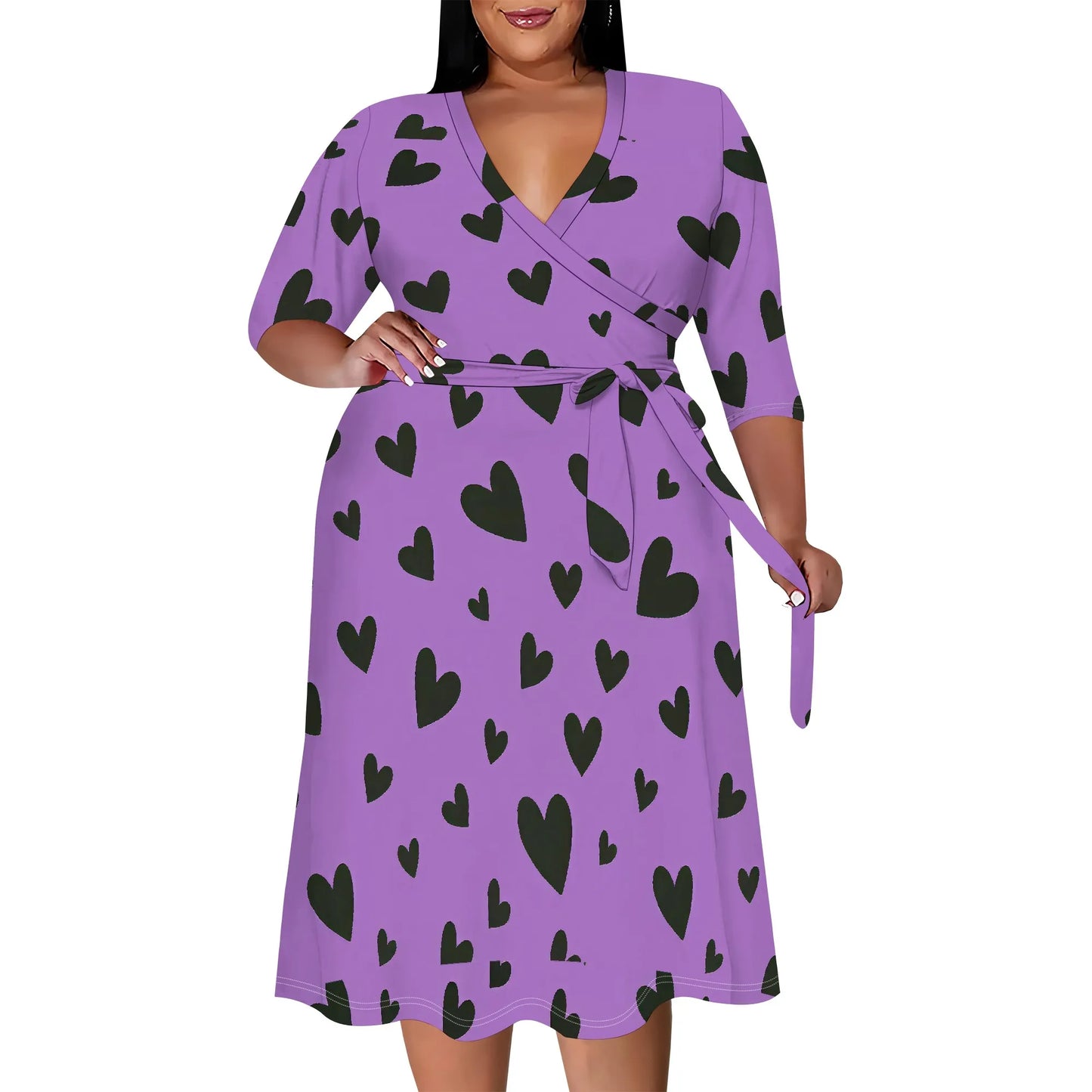 Women's Floral Print Maxi Dresses Summer with Pockets Casual 3/4 Sleeve V-Neck Wrap Tie Waist Long Dress