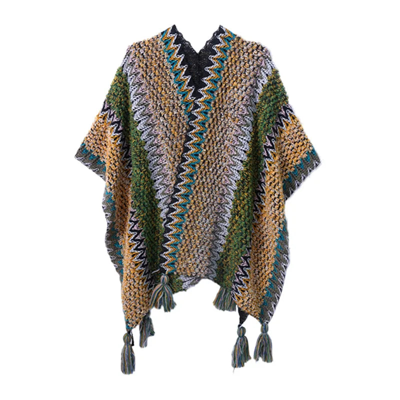 Retro Ethnic Style Shawl Women's Tourism Photography Knitted Scarves Blanket Fashion Tassel Cape Wrapped Fall Outside Ride scarf