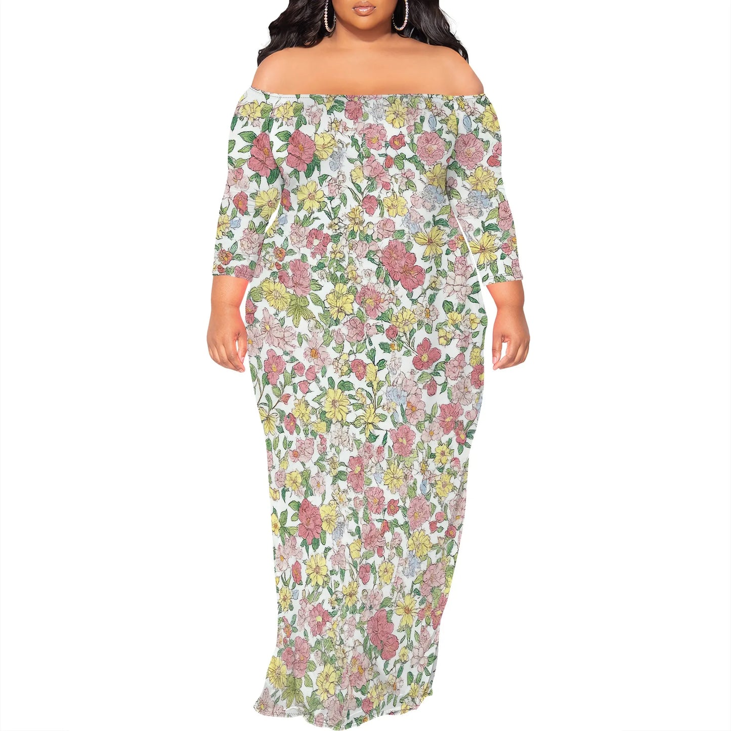 Maxi Dress for Women V Neck Casual 3/4 Sleeve Wrap Sexy Long Dresses Floral with Belt