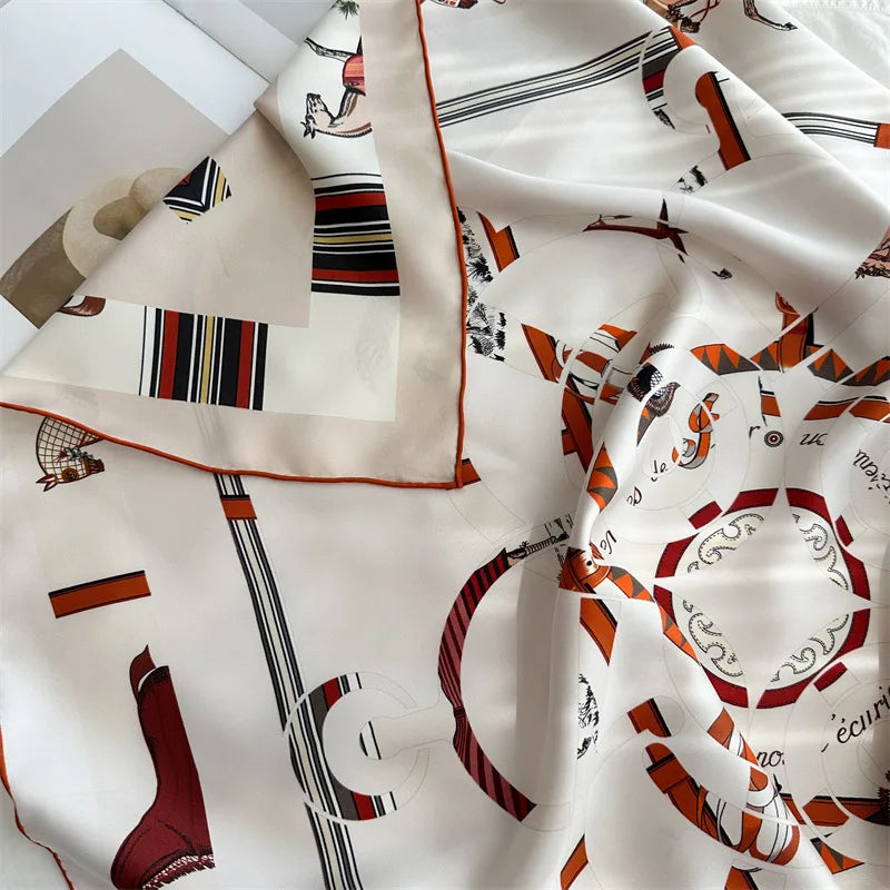 35" Large Square 100% Silk Scarf Neckerchief Double Sided Printing