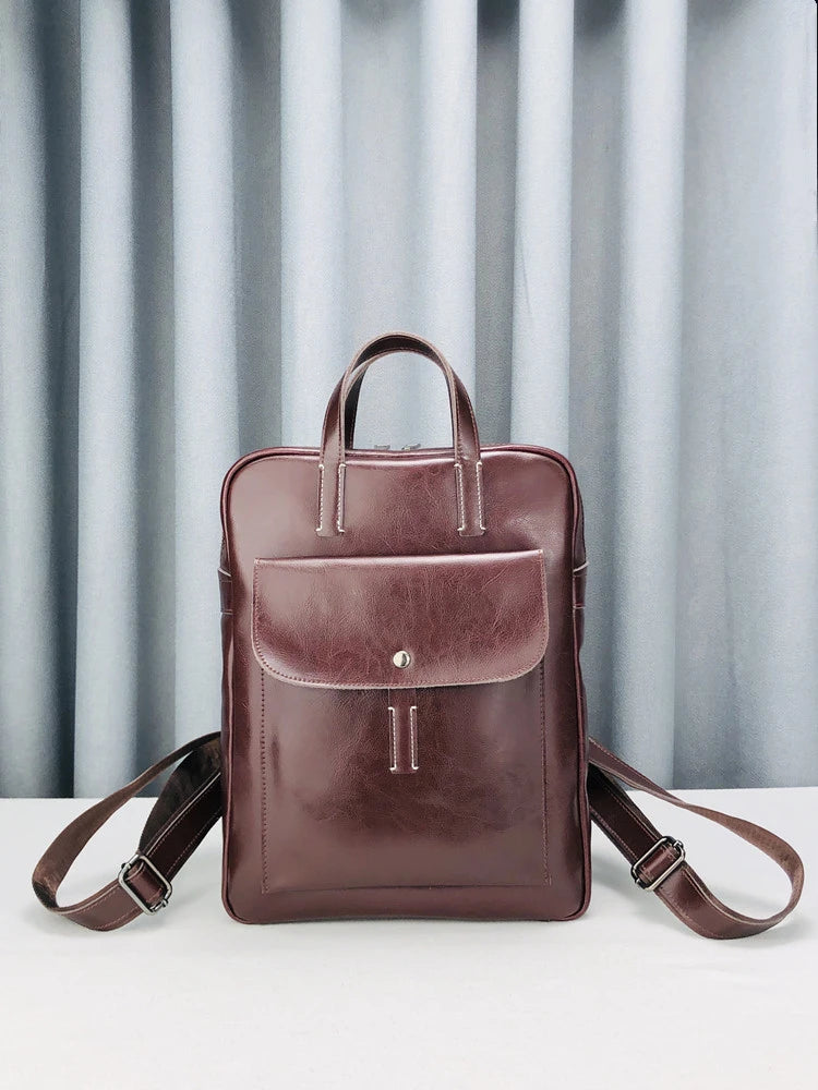 Women High Quality Cow Leather Backpack Preppy Style Teenager Girls Schoolbag Vintage Laptop Packing Satchel Unisex Shoulder Bag