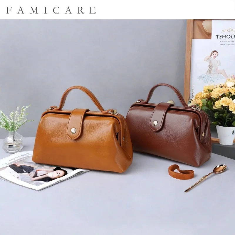 Hot sale Women Bag High Quality Waterproof Genuine Leather Messenger Lady Minimalist Doctor Handbag Girls Crossbody Shoulder Bag