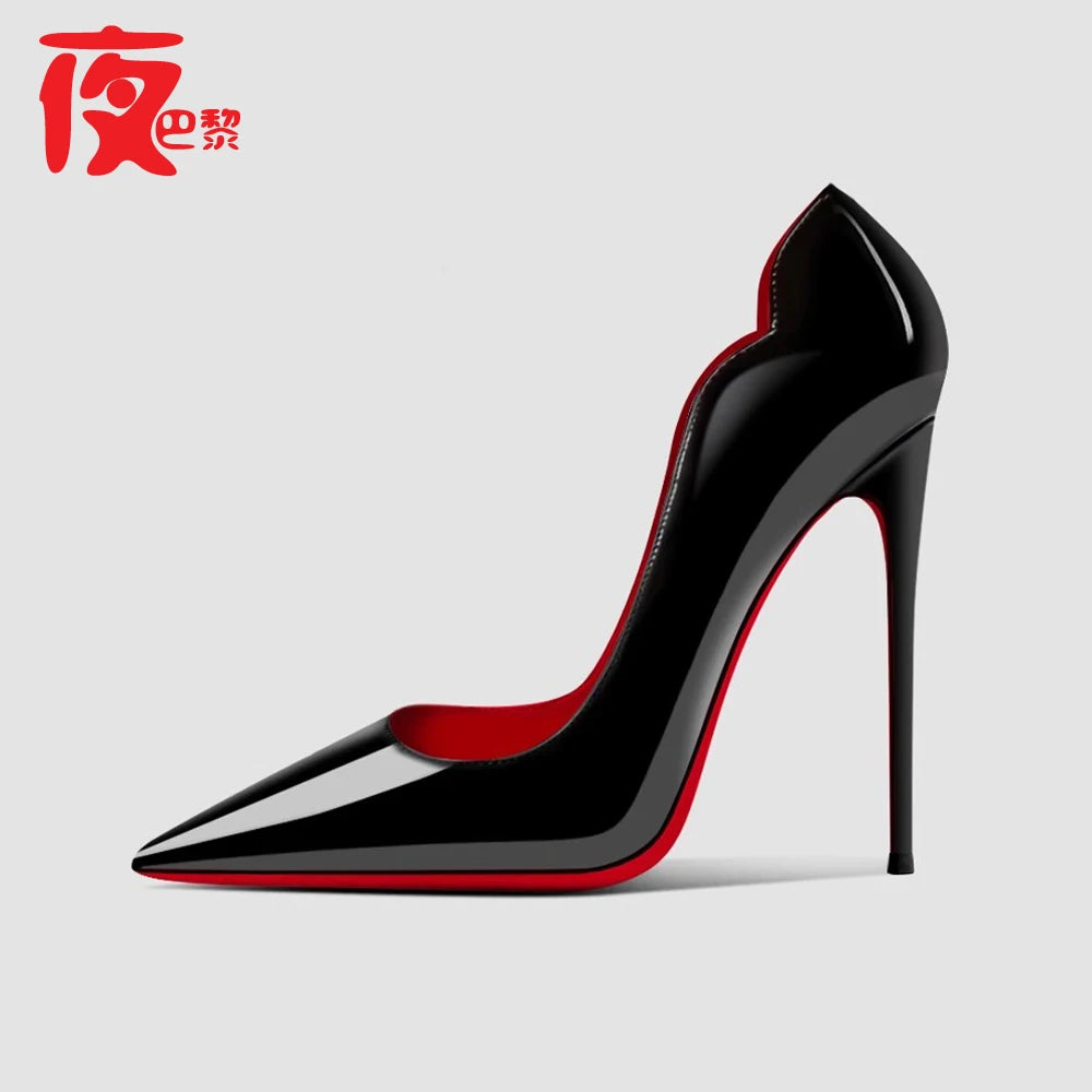 Manufacturer Laser Electric Red High Heels Shallow Mouth Wave Edge Pointed Shoes Sexy 12cm Sexy French Fashion Lady Single Shoes33-46 Pumps