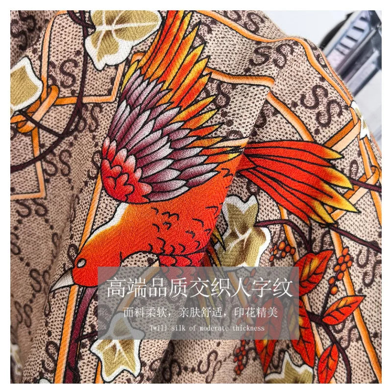 High-end Elegant Women Exquisite Flower and Bird Double Sided Print Quality Silk Wool Hand-rolled Edge Large Square Scarf Shawl