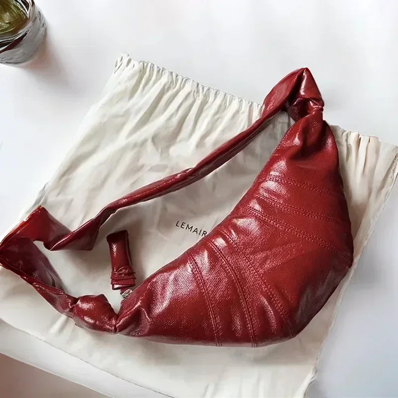 Original Linen Coated Croissant Commuter Versatile Messenger Bag Genuine Leather Croissant Large Capacity Ladies Dumpling Bag