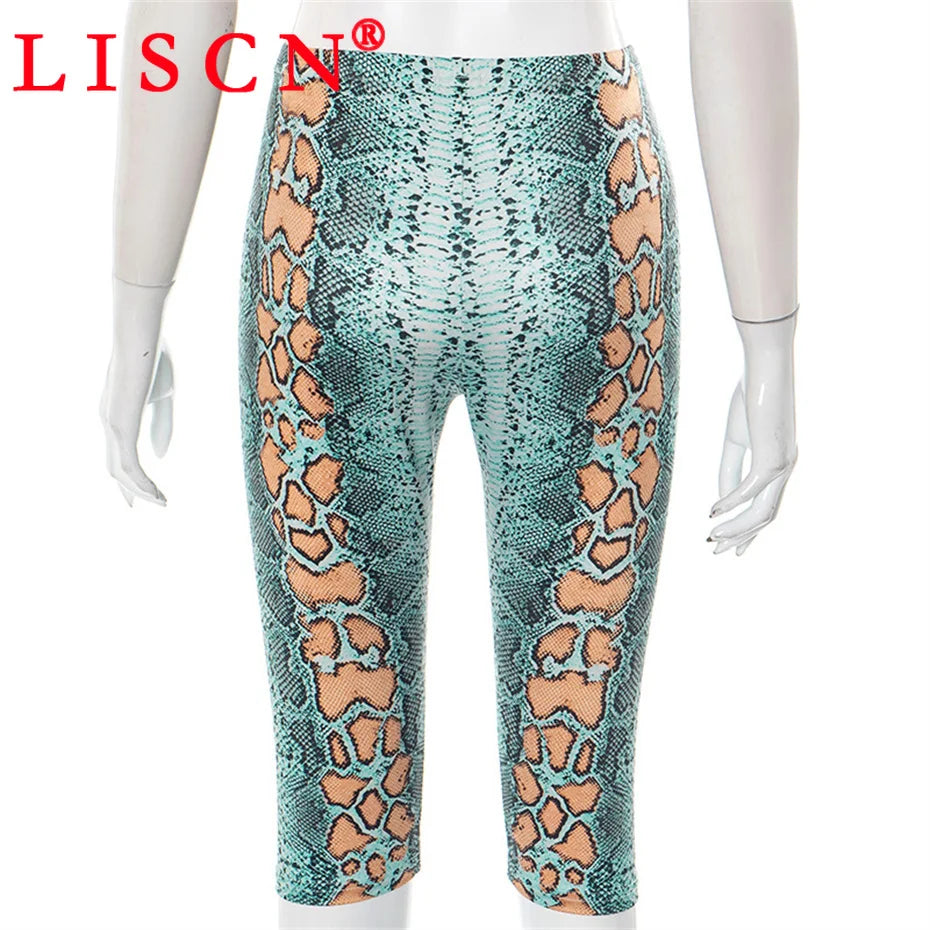 10 Bulk Items Wholesale Lots Knee Length Sexy Snake Printing Bodycon Y2k Pants Women Bottoms Summer Capris Clothes pant