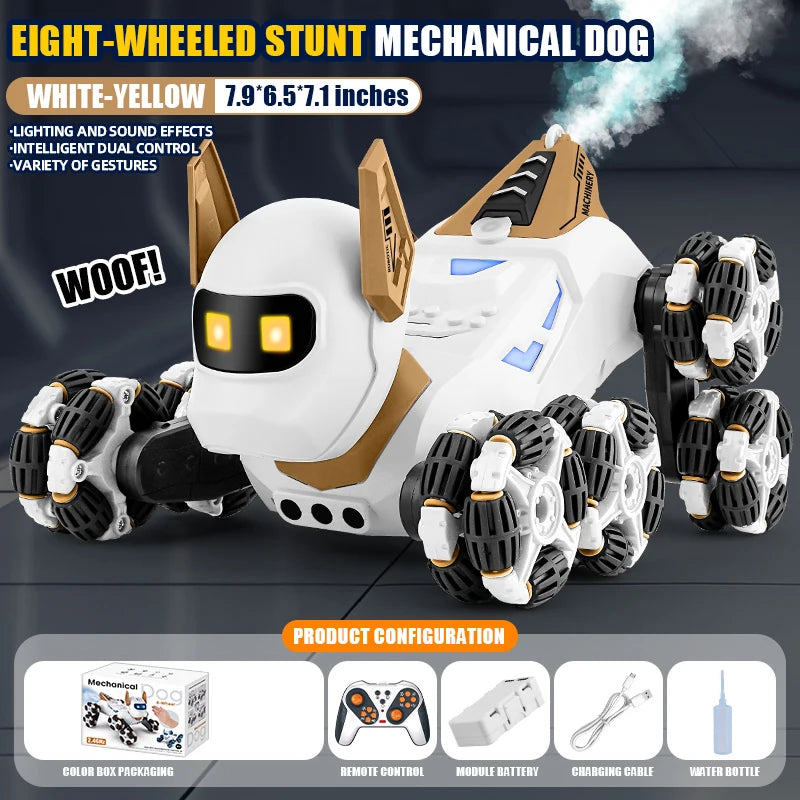 Rc Stunt Car 8-Wheel Mechanical Robot Dog with Lights Spray for Kids Remote Gesture Sensing Control Electronic Pet Toy Car