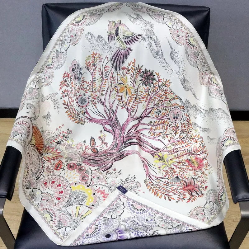 Double Sided 90 Silk Scarf Neckerchief 100% Silk Bandana Scarf Shawl 'Colorful Life Tree'
