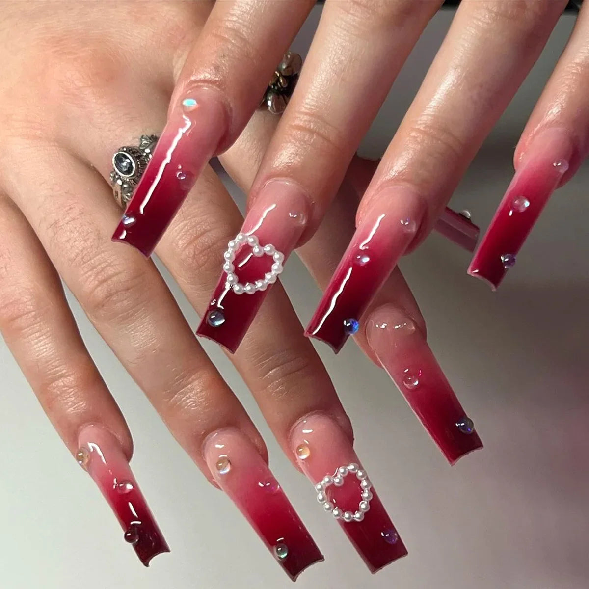 24Pcs Ballet Square Pink Press on Bow Nails 3D Flower with Bandage Design French Nail Tips for Women&Girls Daily,Spring wear