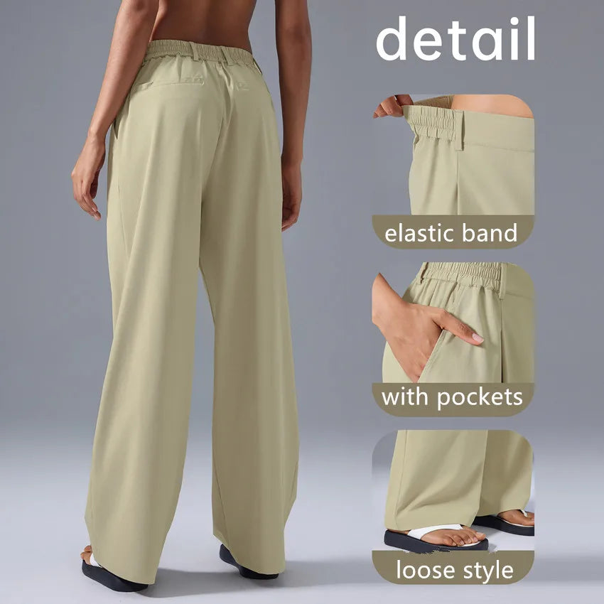 New High Waist Workout Wear Trousers Women Sports Pockets Straight Pants Breathable Loose Casual Athleisure Gym Pants