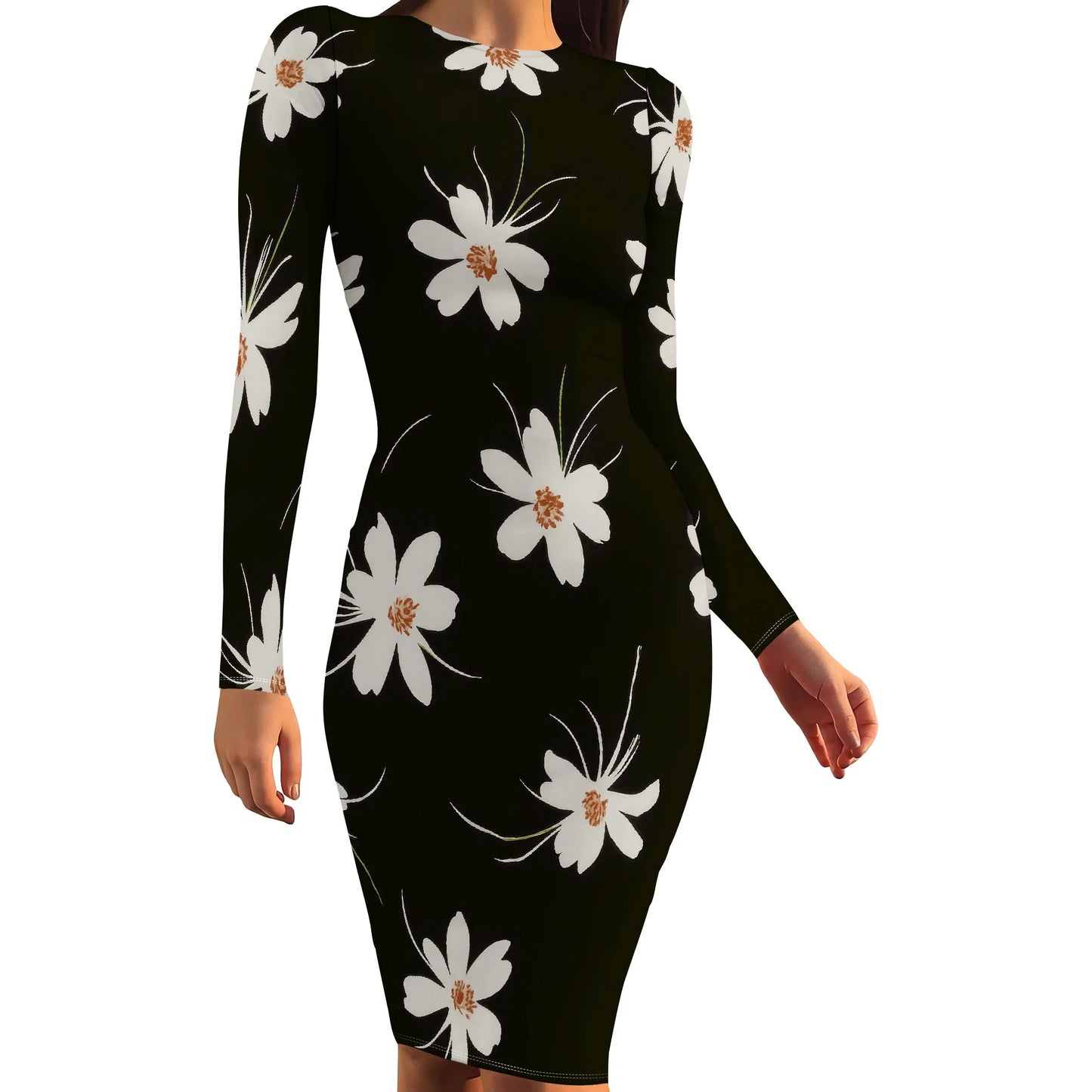 Womens Autumn Dresses Long Sleeve Basic Pencil Smocked Elastic Waist Casual A-Line Sexy Bodycon Mini Dress