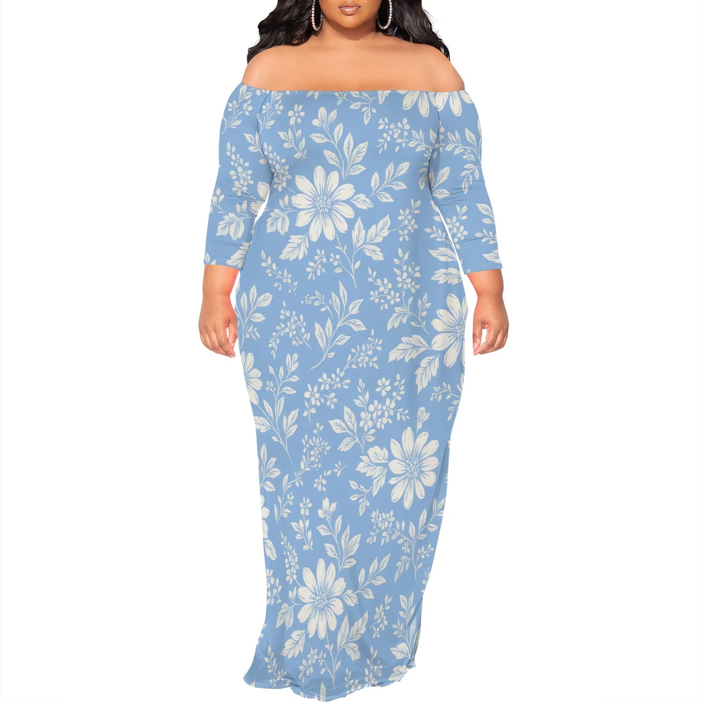 Maxi Dress for Women V Neck Casual 3/4 Sleeve Wrap Sexy Long Dresses Floral with Belt