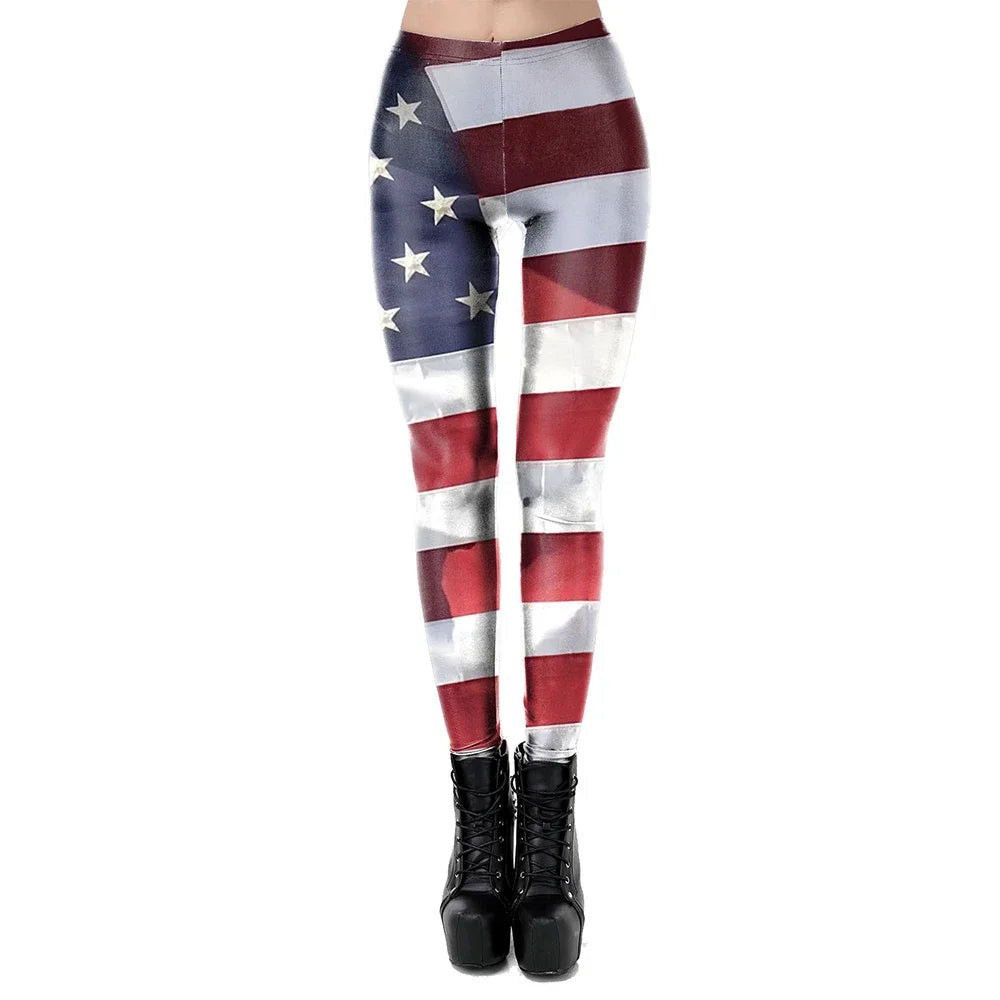 New Trend Women Legging High Waist Tights Sexy Pant Fitness Legins American US Flag Skull 3D Print Female Legging