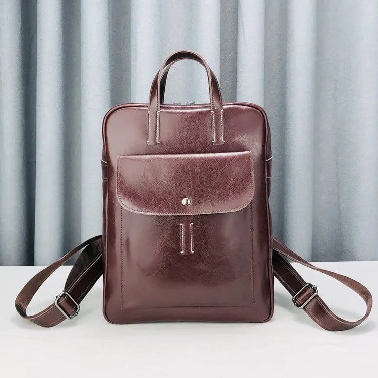 Women High Quality Cow Leather Backpack Preppy Style Teenager Girls Schoolbag Vintage Laptop Packing Satchel Unisex Shoulder Bag