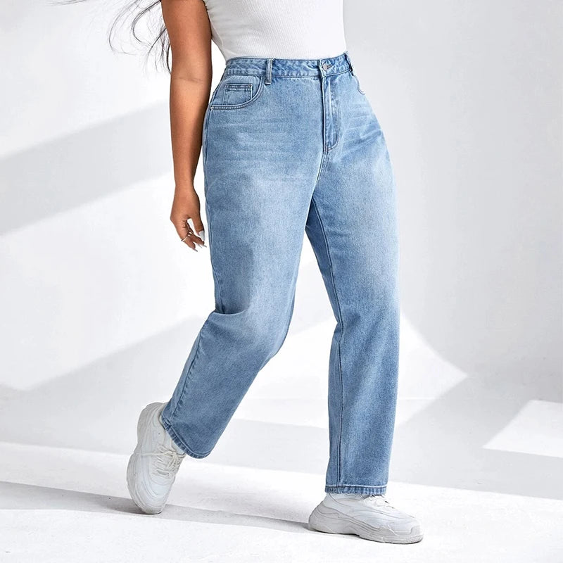 Plus Size Harem Light Blue Jeans High Waist Stretchy Full Length Slim Fitting Tapered Jeans for Mom 100kgs 6XL Lady Denim Pant