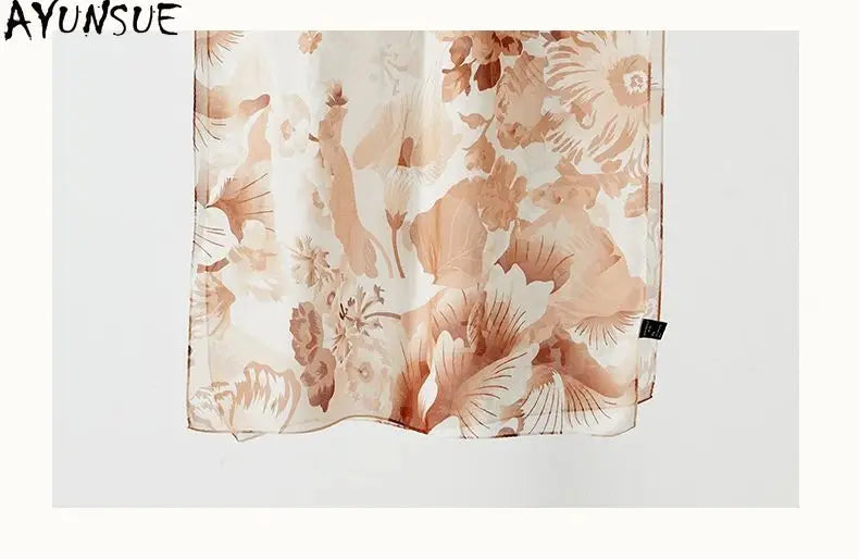 AYUNSUE, 8MM 100%Mulberry Slik Shawls, 170cm Women Floral Printed, Gifts Original Design Scarf, Spring Autumn