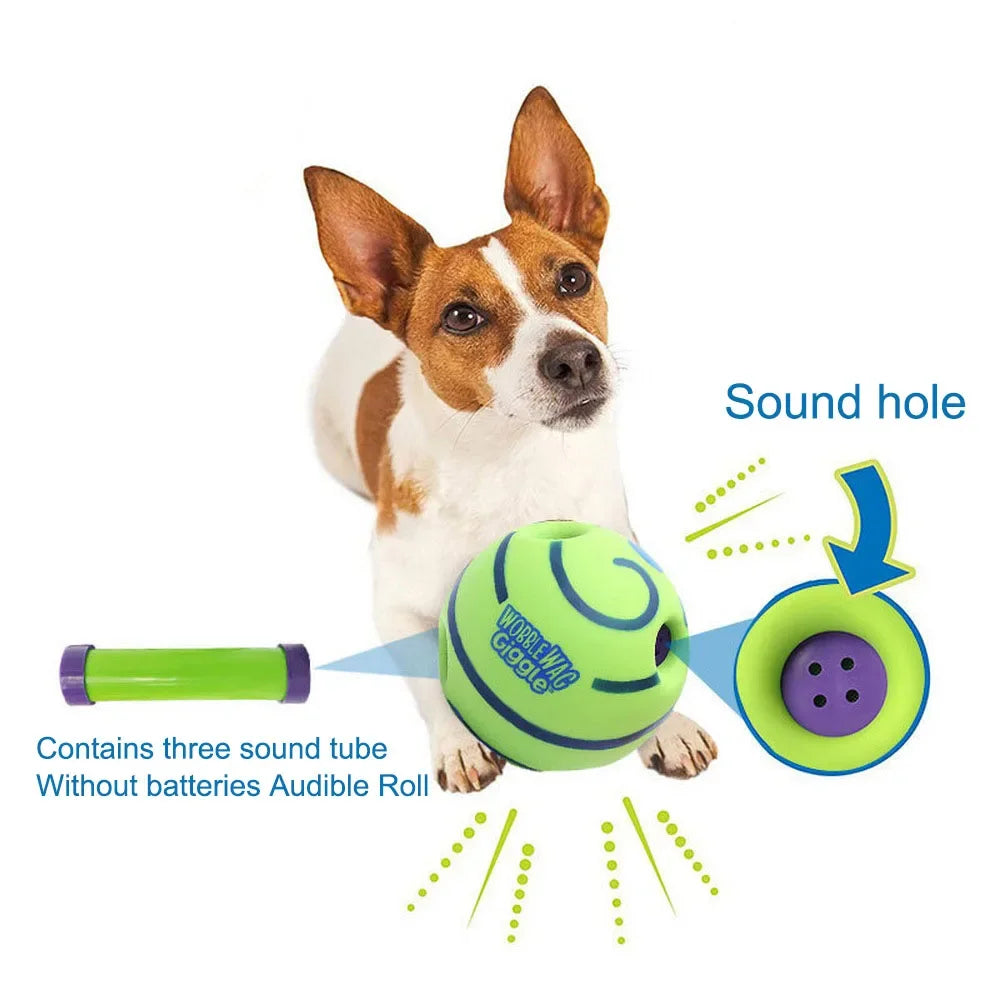 14CM Ball Interactive Dog Toy Fun Giggle Sounds Ball Puppy Chew Toy Wobble Wag Giggle Ball Dog Play Ball Training Sport Pet Toys