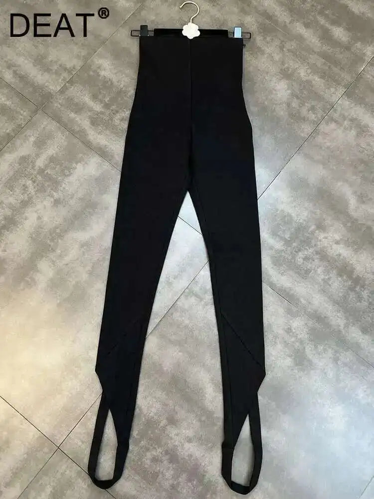 Casual High Elastic Waist Cross Patchwork Design Pencil Pants For Women Stretch Black Trousers Autumn Female pant