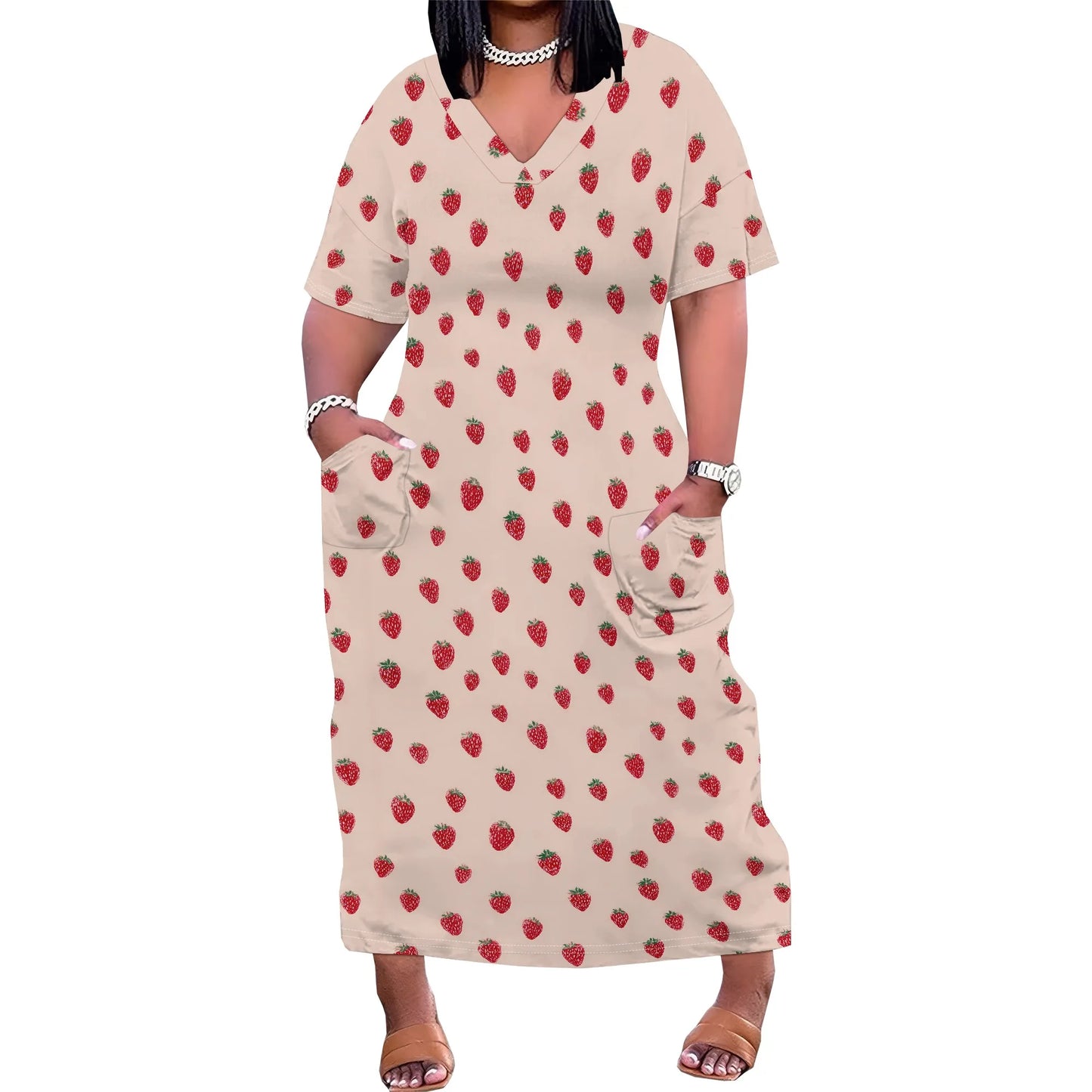 Women's Plus Size African Print Dresses Casual Loose Pocket Short Sleeve Long Maxi Dress