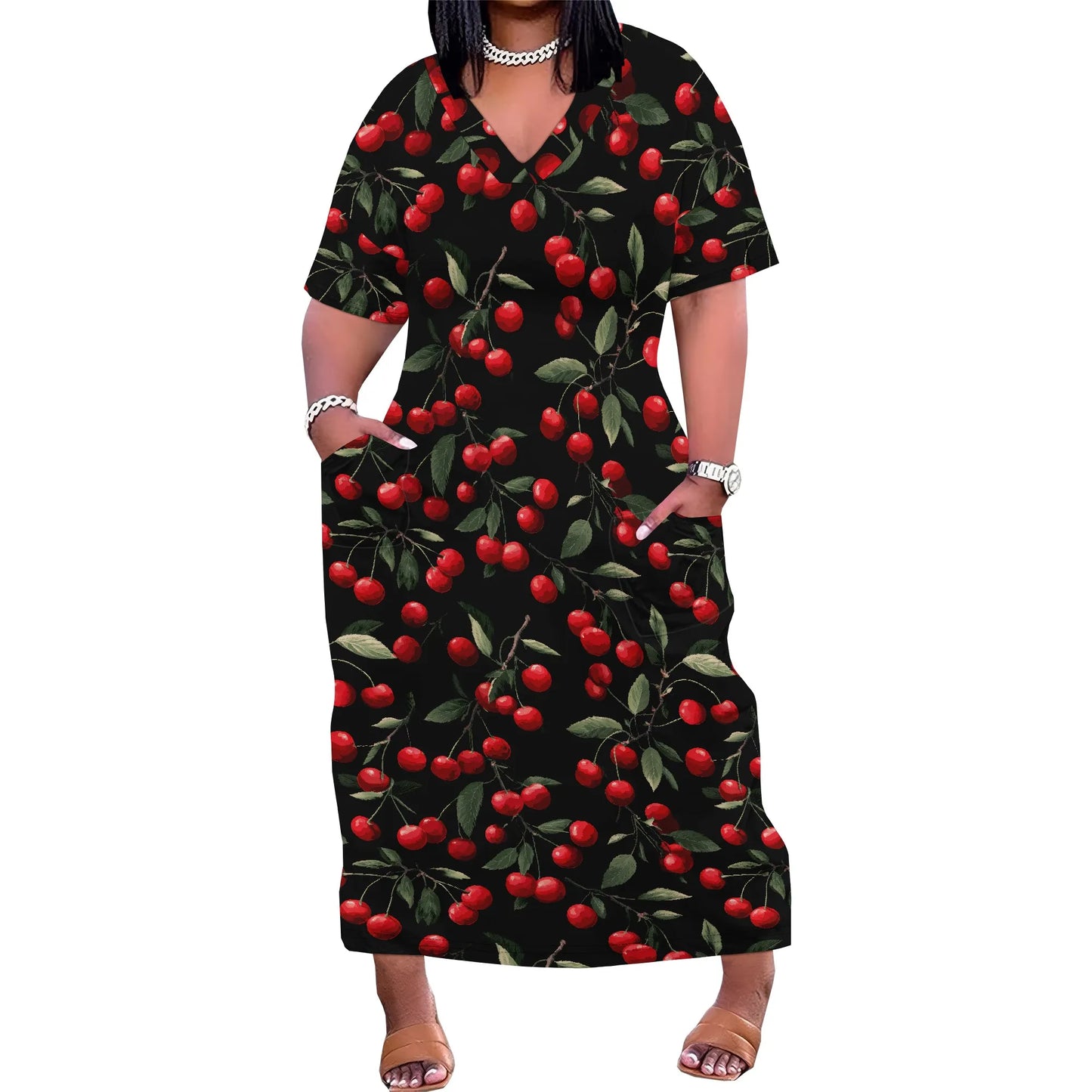 Women's Plus Size African Print Dresses Casual Loose Pocket Short Sleeve Long Maxi Dress