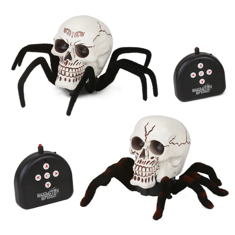 Remote Control Skull Spider Toy Infrared RC Halloween Scary Skeleton Spider Horrible Toy With Light Prank Props For Party Gifts