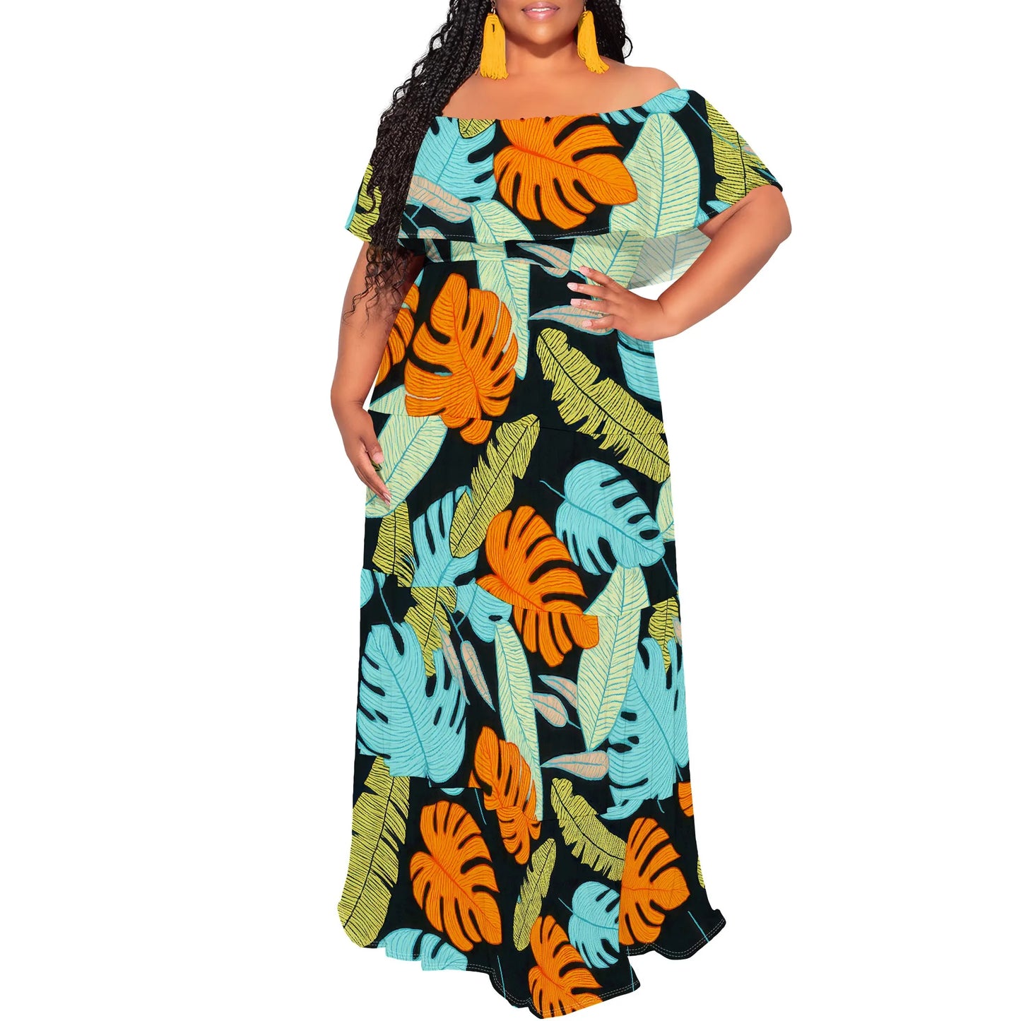 Womens Off The Shoulder Dress Summer Casual Long Ruffle Party Side Split Beach Maxi Dresses with Pockets