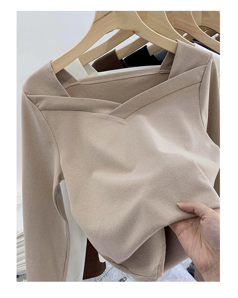 Women Turtleneck Full Sleeve Folds T Shirts Lady High Quality Elegant Elastic Tops Tees Female T-Shirts