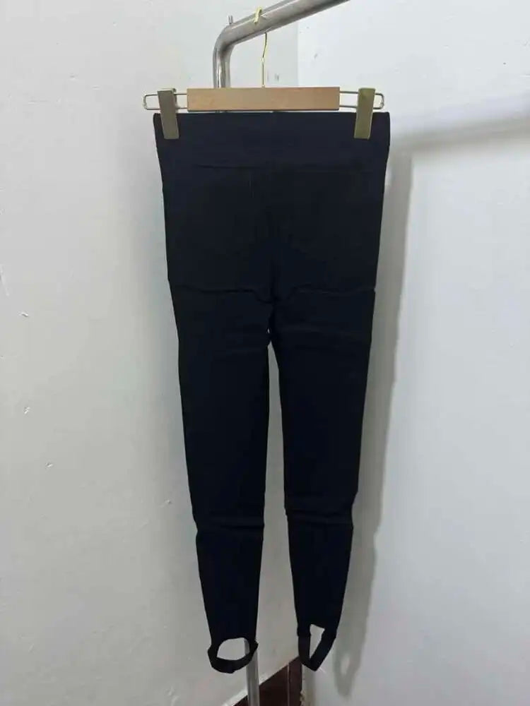 Casual High Elastic Waist Cross Patchwork Design Pencil Pants For Women Stretch Black Trousers Autumn Female pant