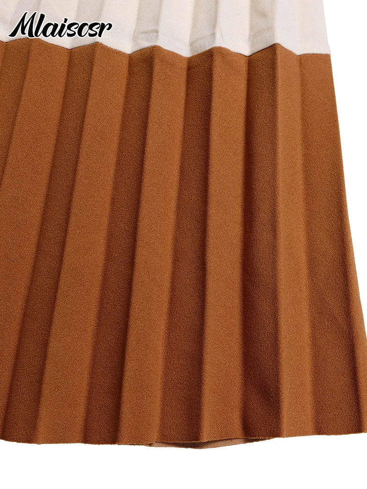 Mlaiscsr Elegant Long Sleeve Solid High Waist A Line Pleated Dress with Belt Women Office Lady African Birthday Evening Vestidos