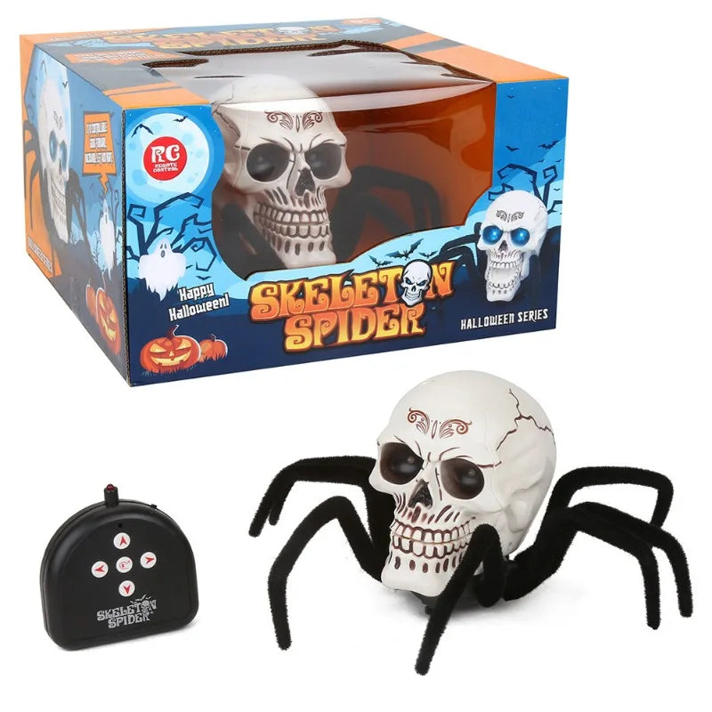 Remote Control Skull Spider Toy Infrared RC Halloween Scary Skeleton Spider Horrible Toy With Light Prank Props For Party Gifts