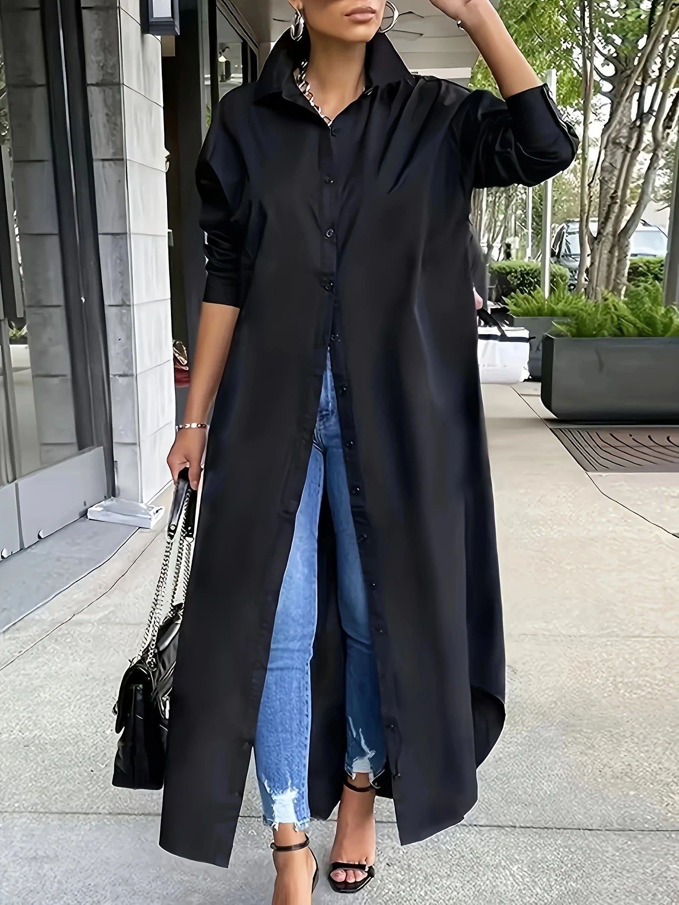 Plus Size Women's New Autumn Fashion Solid Color Lapel Button Casual Comfortable Versatile Long Shirt t-shirts