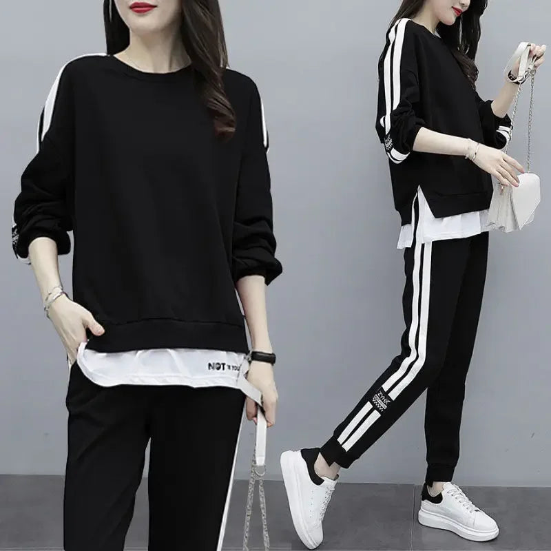 Plus Size New Casual Sport Suit Sweatshirt Trousers 2-piece Set Loose Fit Fashionable Streetwear For Men Women suits