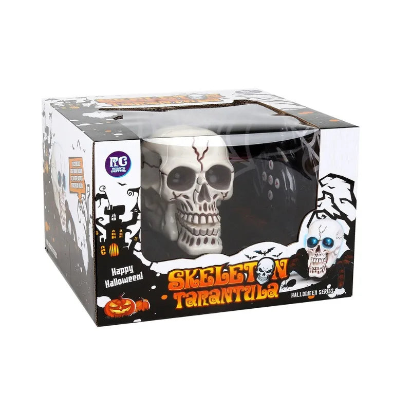 Remote Control Skull Spider Toy Infrared RC Halloween Scary Skeleton Spider Horrible Toy With Light Prank Props For Party Gifts
