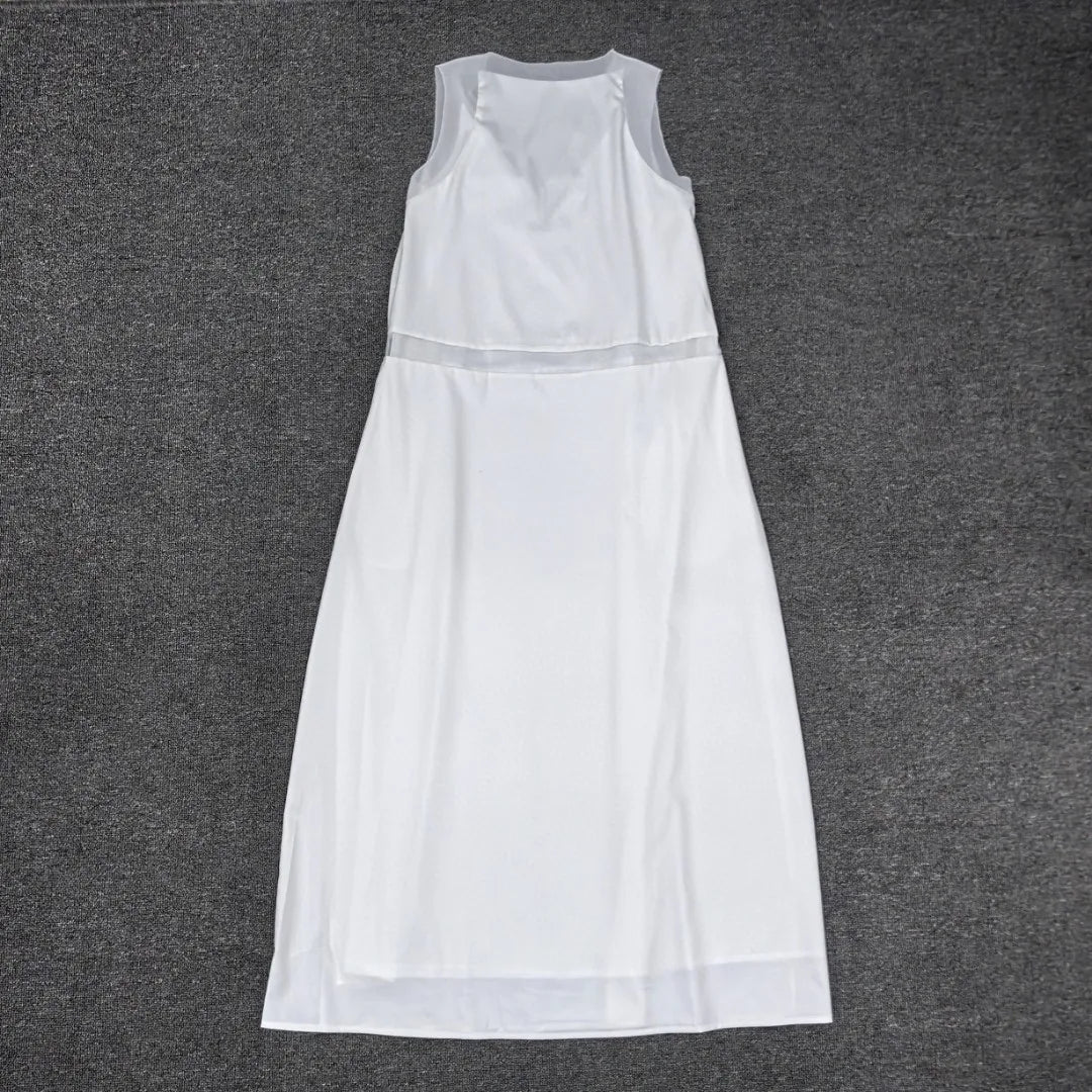 25 year spring/summer new product hollow transparent yarn splicing V-neck sleeveless long dress