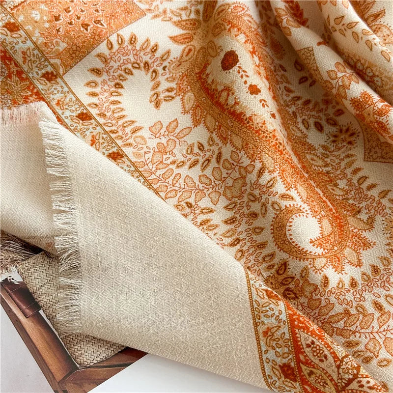 Double Sided Tassels Scarf Luxury Women Warm Silk Wool Shawl 140cm Pashmina Vintage Foulard Head Bag Wrap Stole Christmas Gift