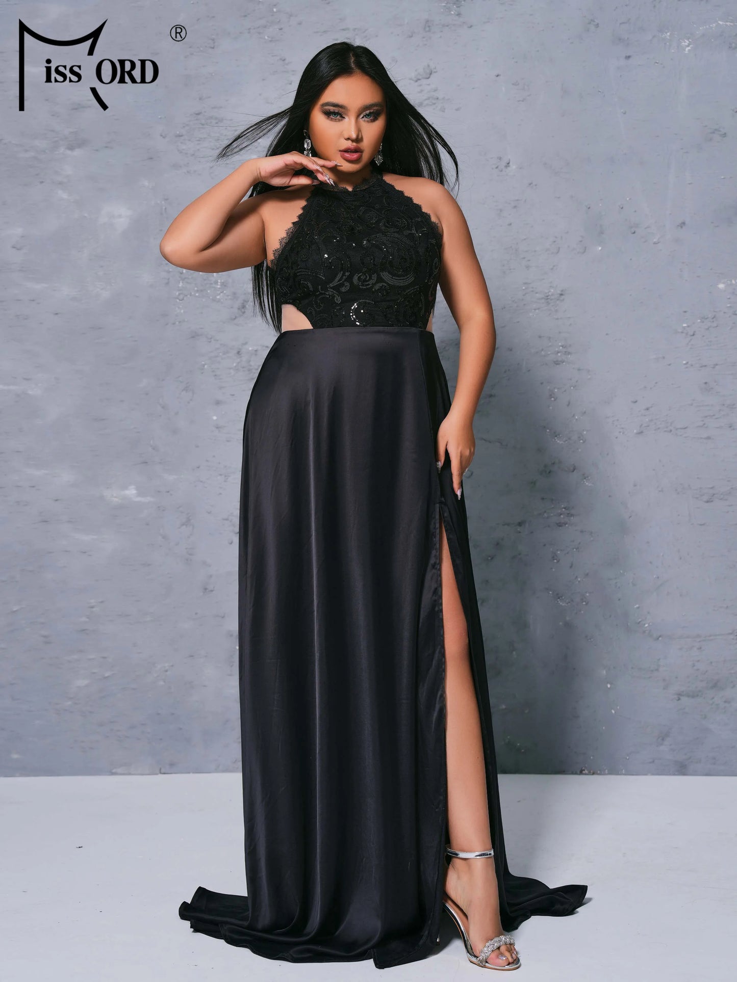 Missord Plus Size Black Sexy A Line Split Evening Gown High Quality Luxury Elegant Beautiful Women's Prom Party Chic Dress