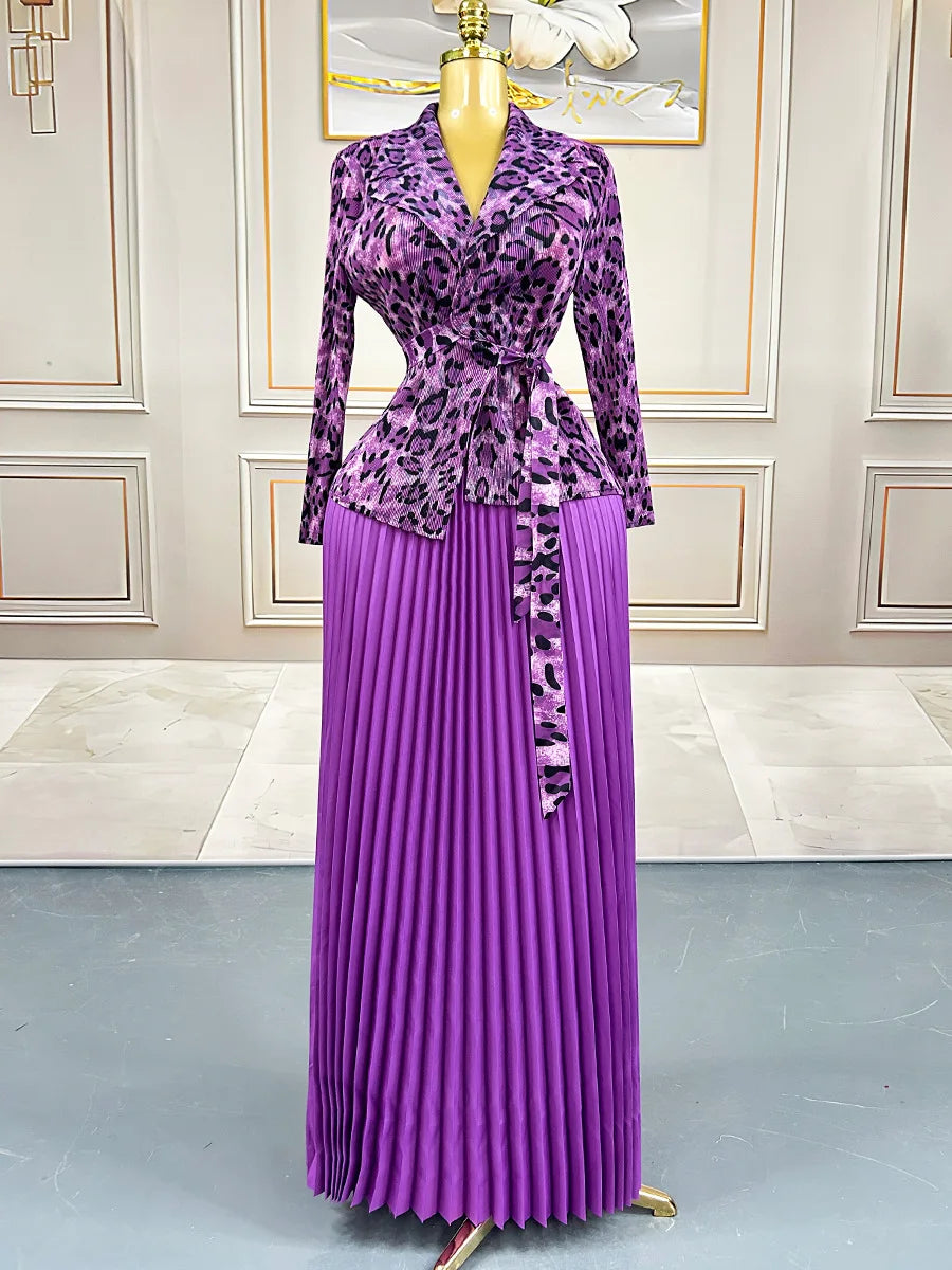 African Plus Size Women's Dresses Miyake Pleated Printed Long Sleeve Tops Pleated Long Simple Loose Middle East Prom Dresses
