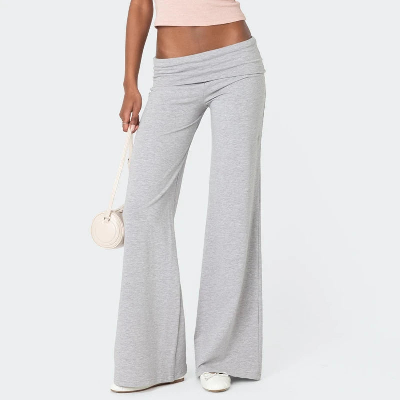 Casual Wide Leg Sweatpants for Women Fold Over Low Rise Flare Yoga Lounge Pants Back to School Clothes for Teen Girls Outfits pant