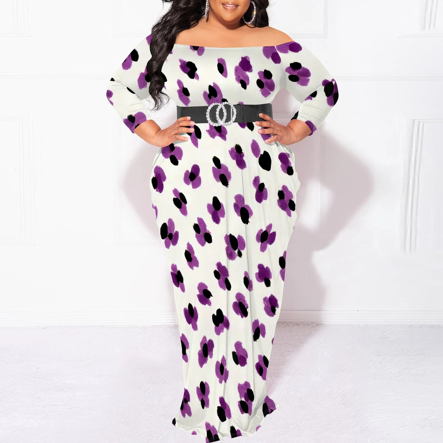 Maxi Dress for Women V Neck Casual 3/4 Sleeve Wrap Sexy Long Dresses Floral with Belt