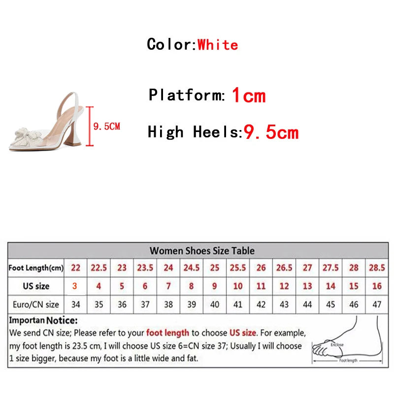 Manufacturer Liyke Fashion Design White Pearl Bowknot Women Pumps Sexy Pointed Toe High Heels Wedding Prom Shoe PVC Transparent Sandal Female Pumps